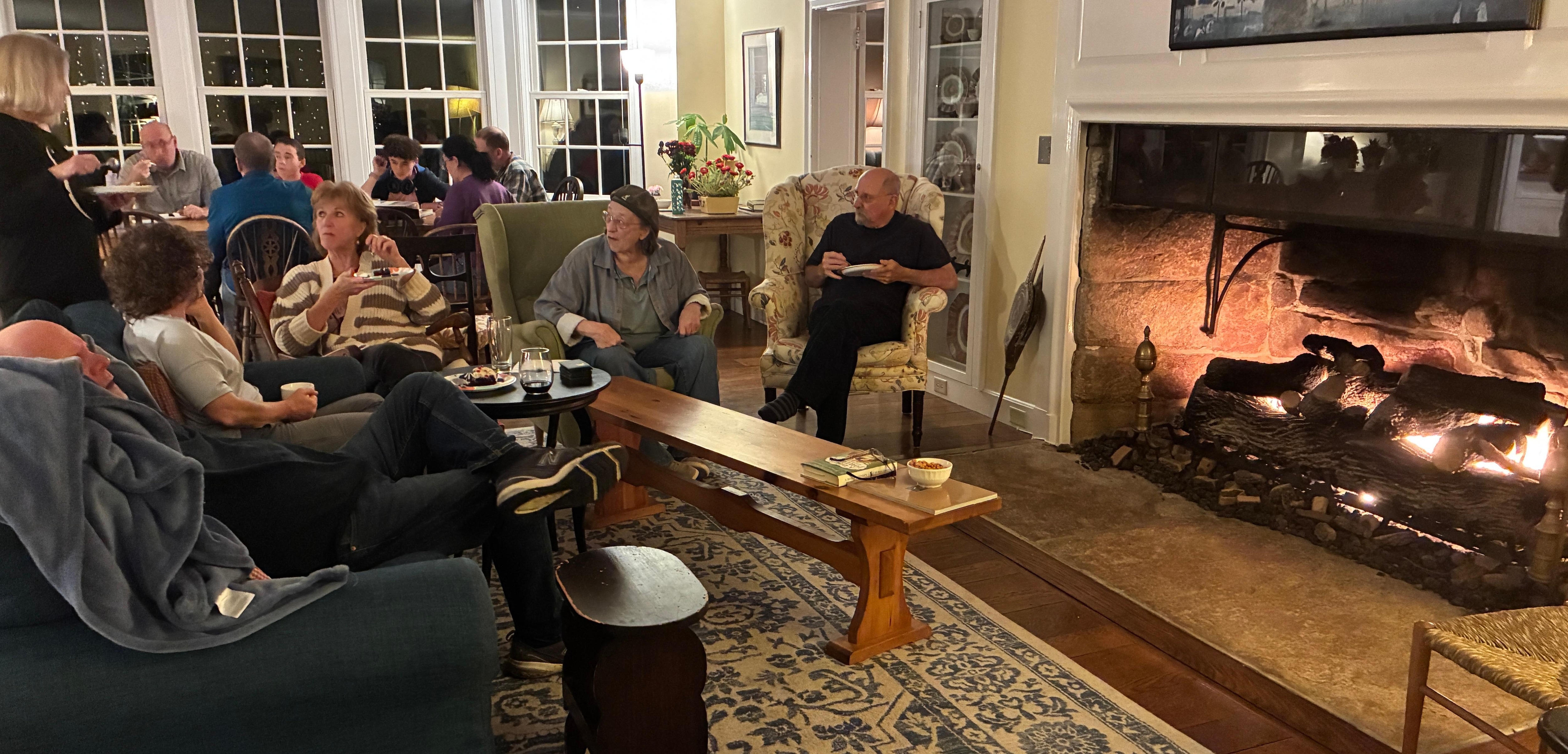 Sitting around the living room fireplace digesting that delicious turkey dinner