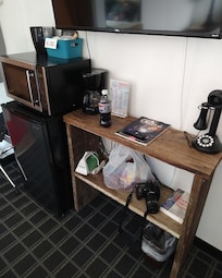 In room fridge, microwave, coffeemaker