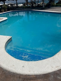 Pool is dirty and chipped. No one ever used it as I experienced it. Things floating on the water and very murky.