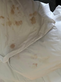 Blood stained pillow and pillow case found in wardrobe  as extras !