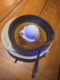 Pandan crème brûlée with coconut ice cream. Best item