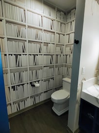 Tv with marble table and sitting space