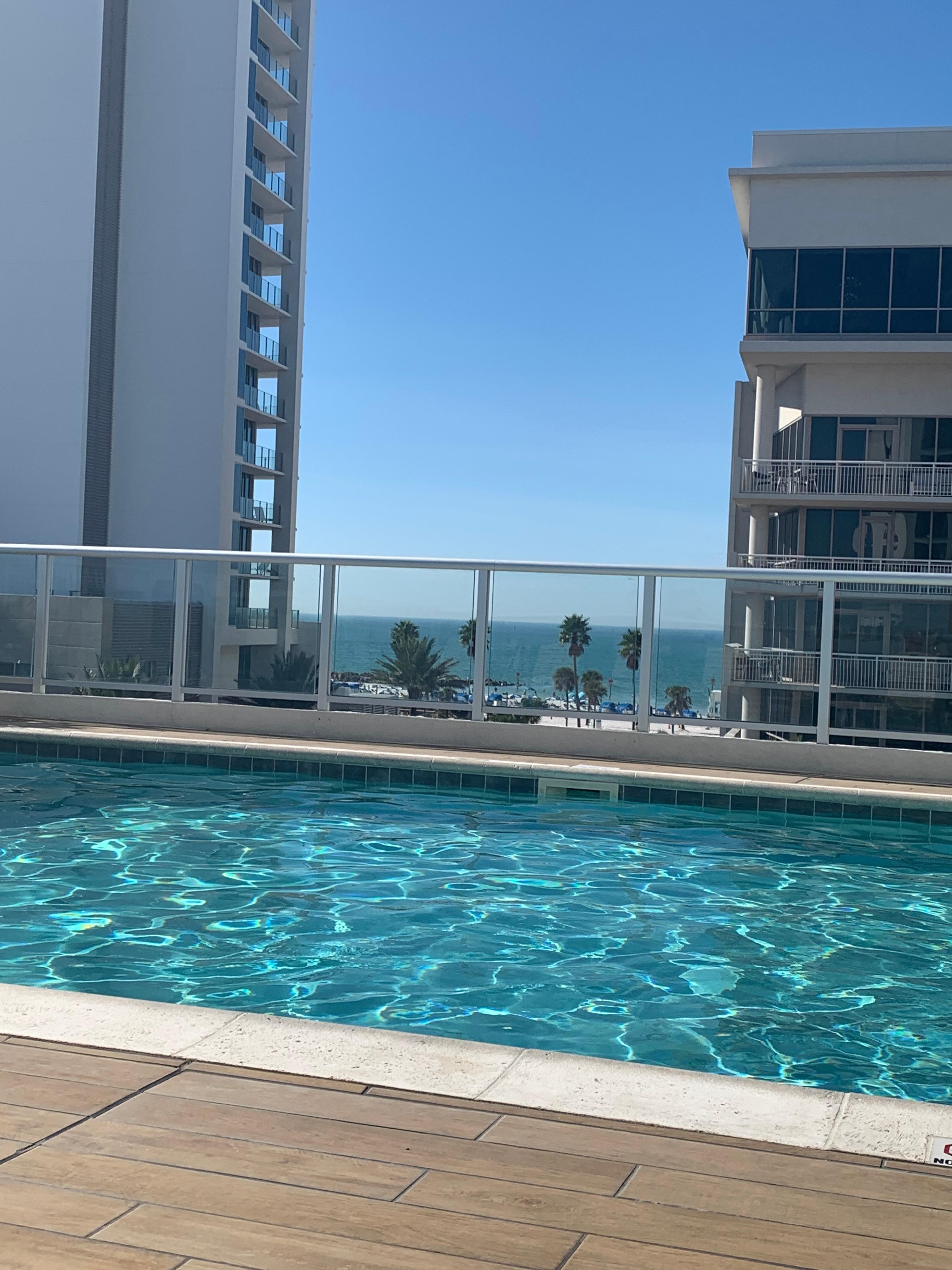 Roof top pool with view of beach