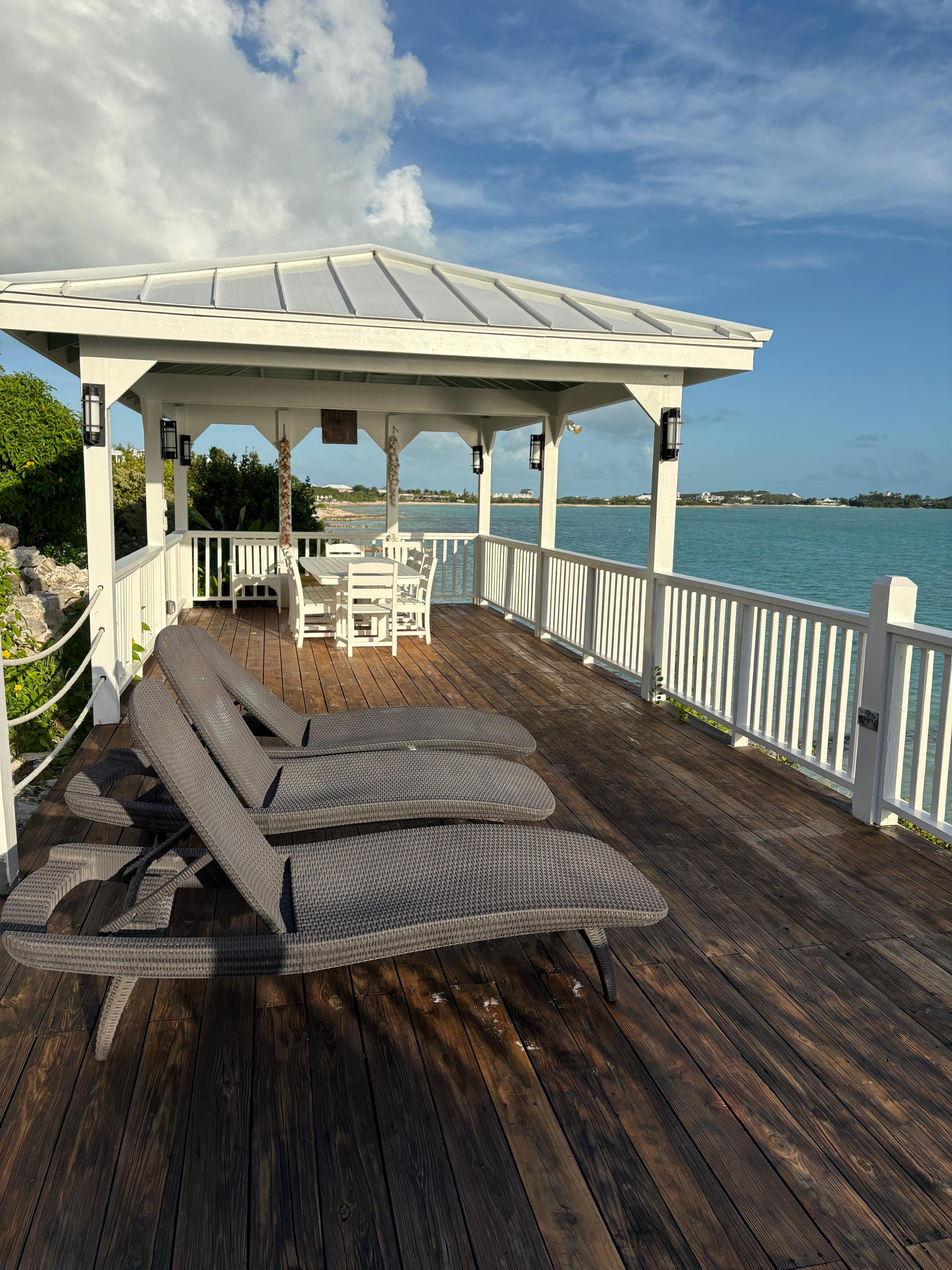 Pavilion near the water. Has lights and fans. 