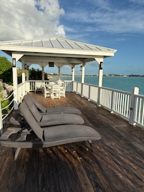 Pavilion near the water. Has lights and fans.
