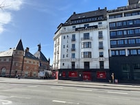 Looking at the hotel from across the street