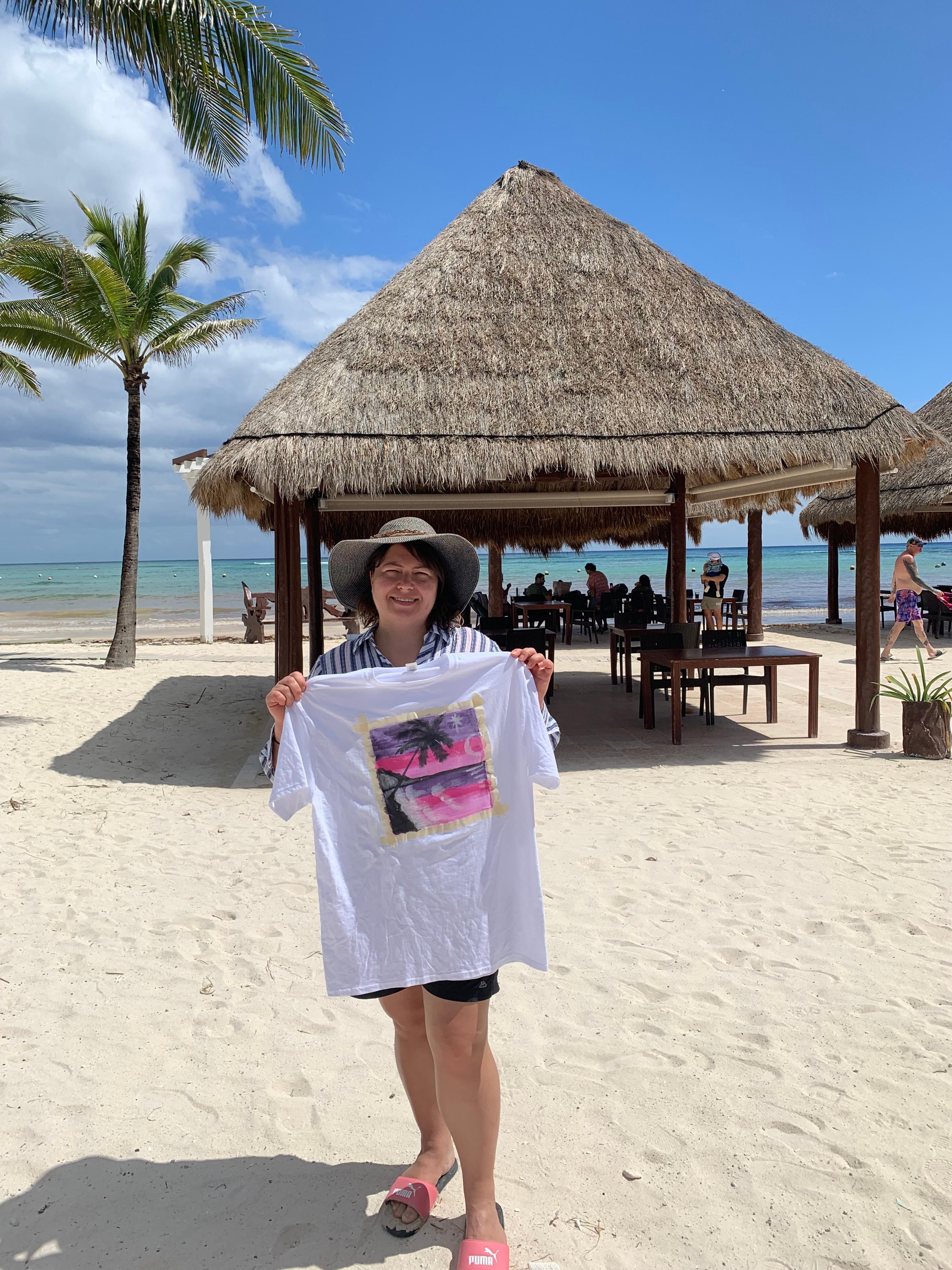 Painting a T-shirt at the painting class different stuff available to paint each day