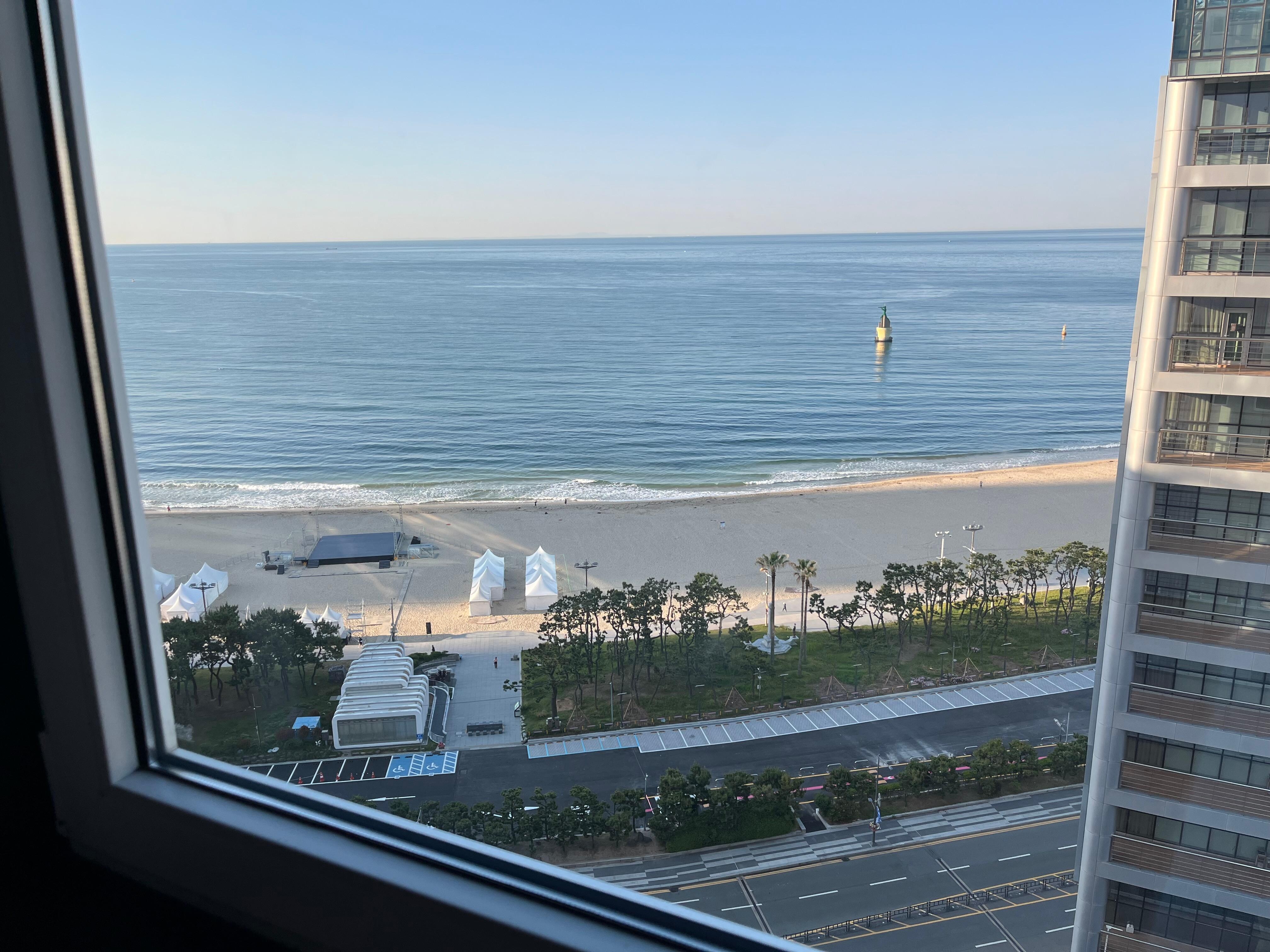 Ocean view and beach from hotel window