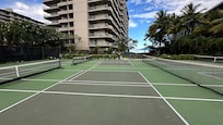 1 tennis court & 4 pickleball courts w/ paddles & balls available at front desk for free