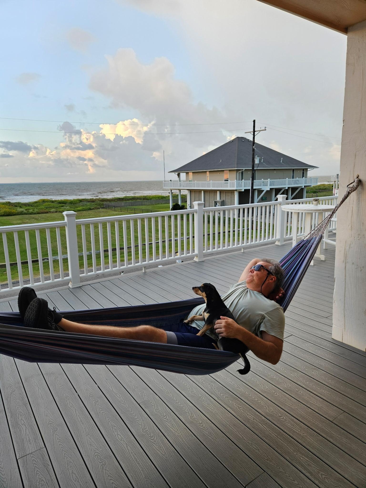 Relaxing on the front balcony 