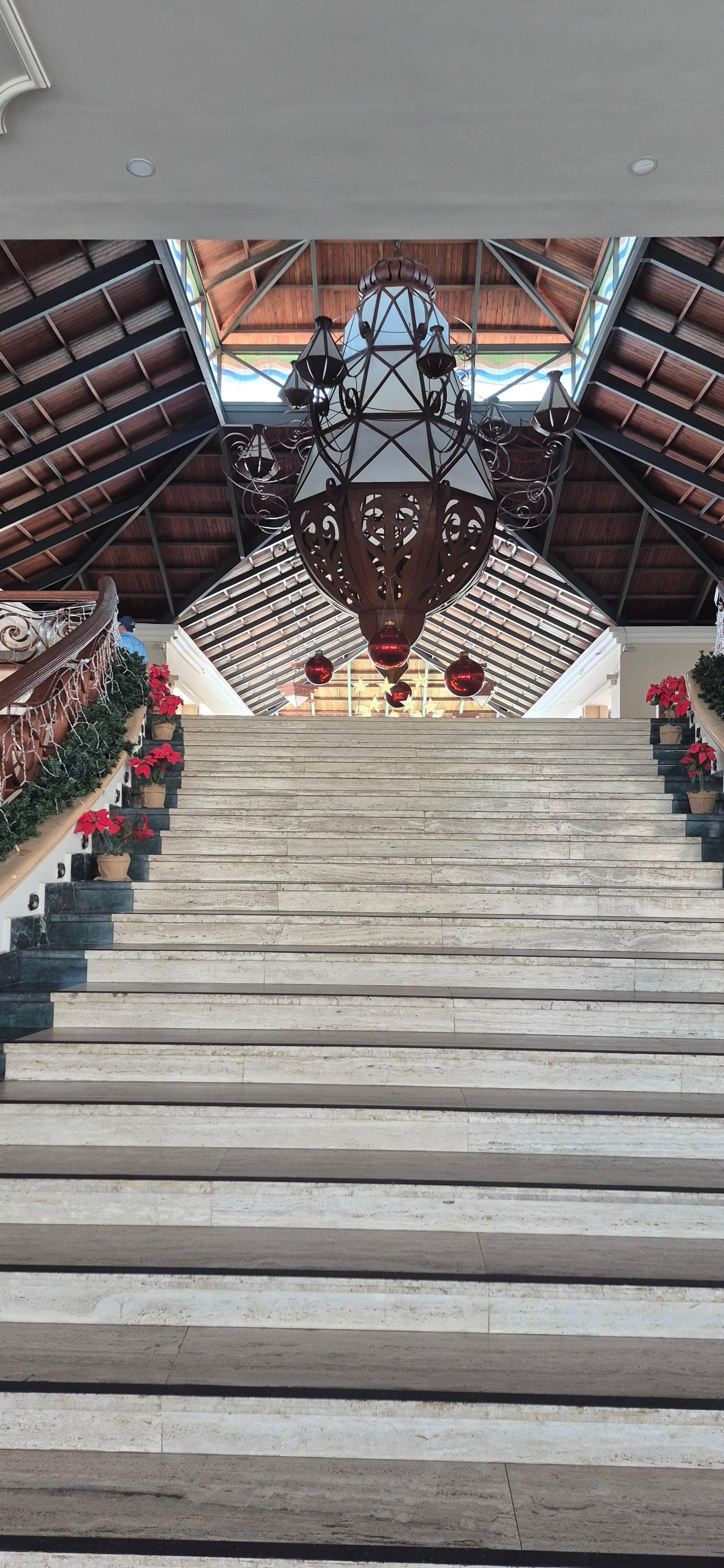Looking up the elegant lobby staircase