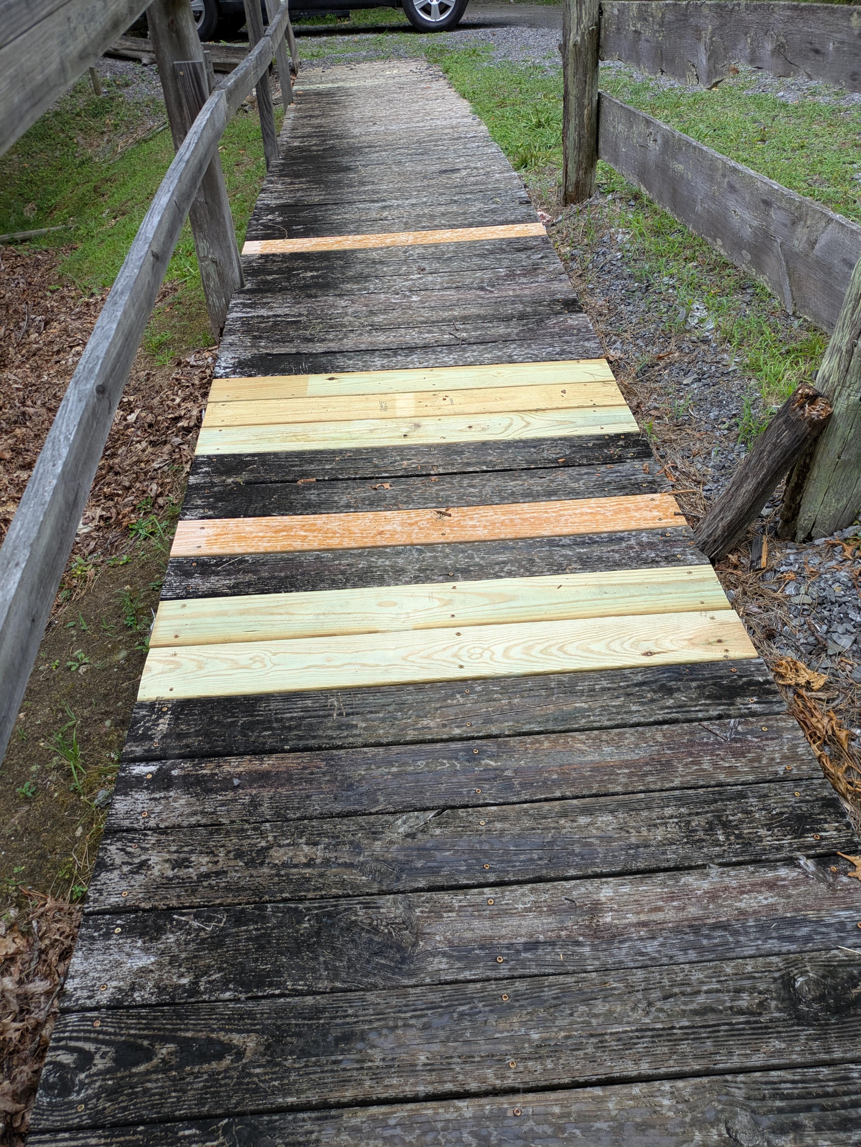 Had a problem with some of the boards on the fronr walkway, someone quickly repaired them
