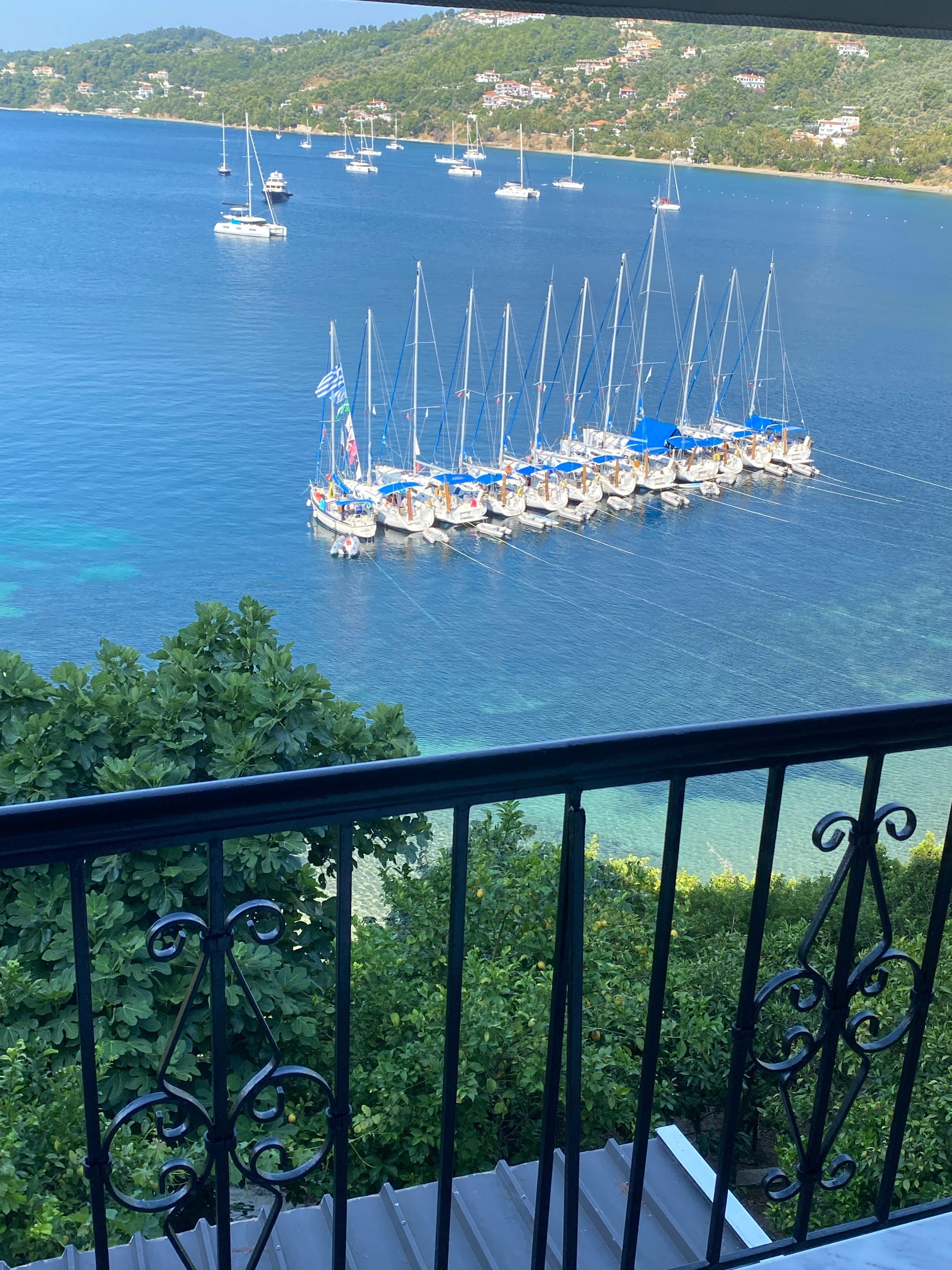 View from bedroom in the morning after a sailing flotilla had moored overnight