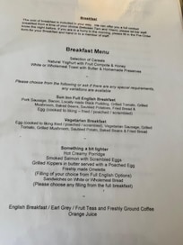 Breakfast menu