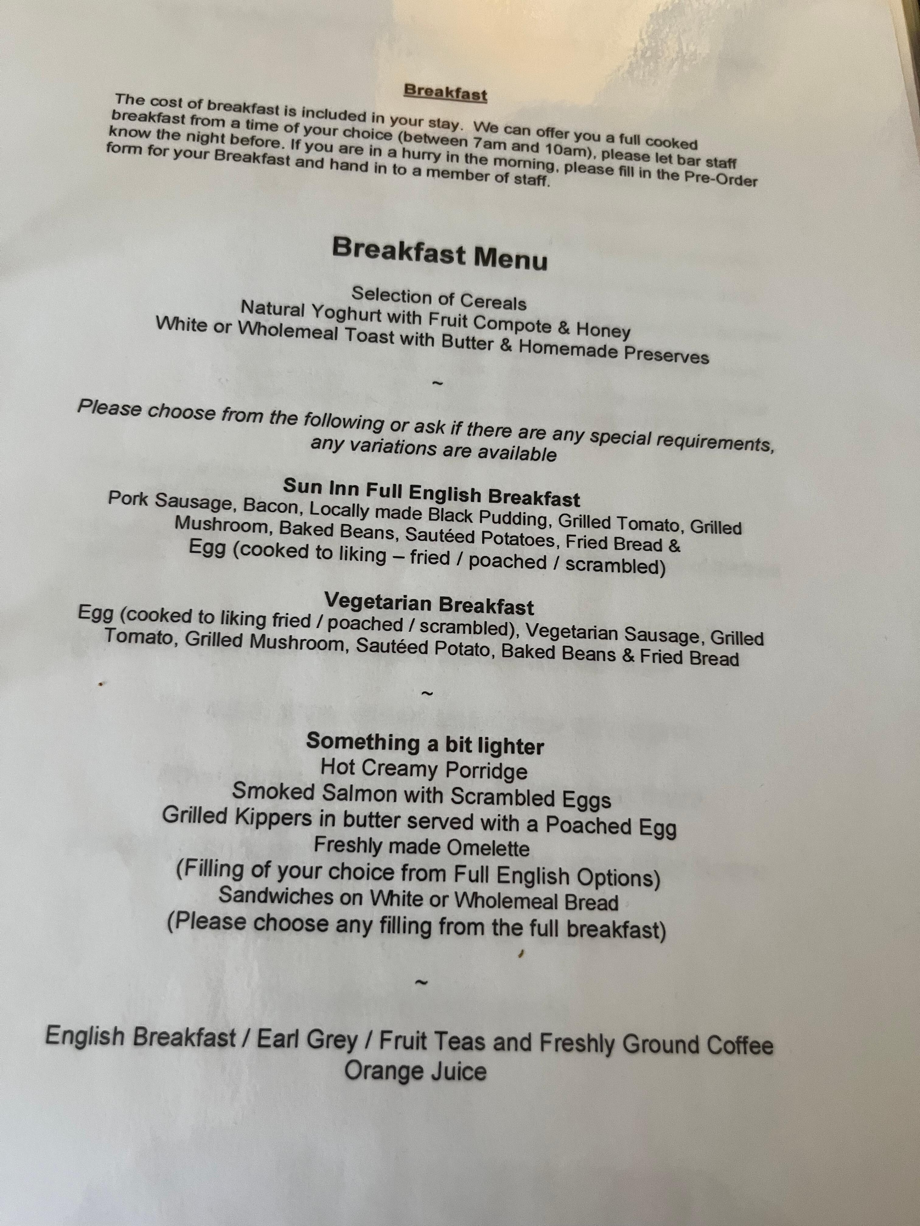 Breakfast menu 