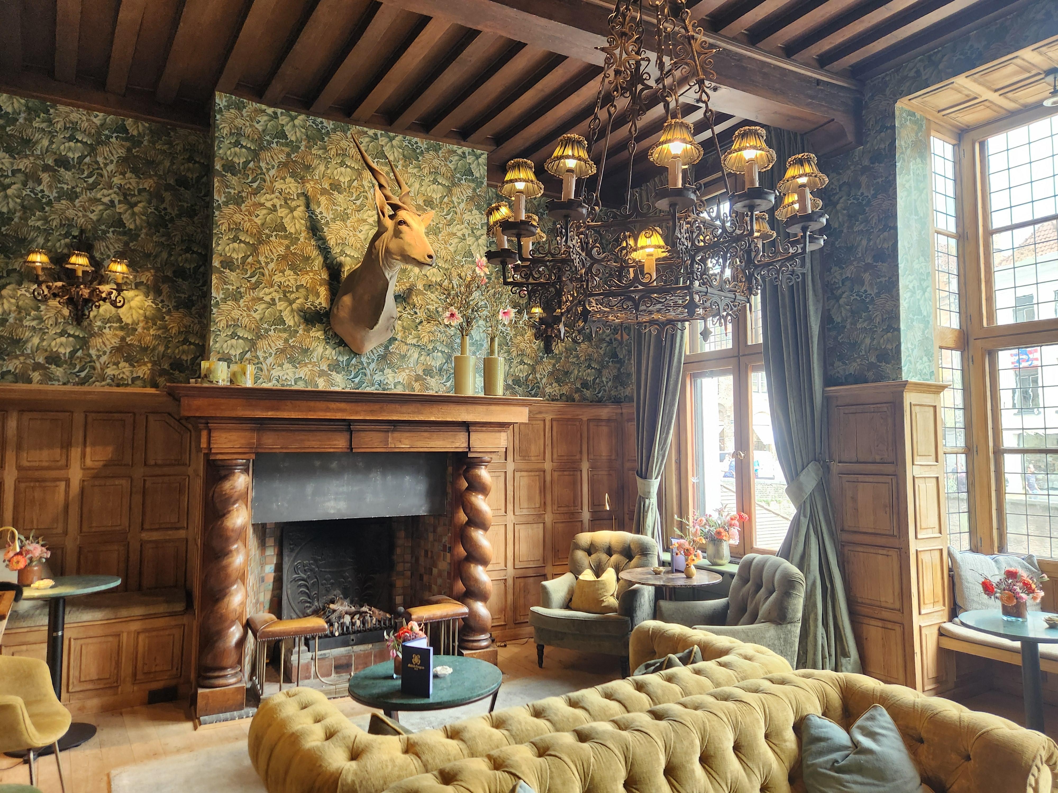 Sitting area. We were there in the summer but in the winter the fireplace is going.