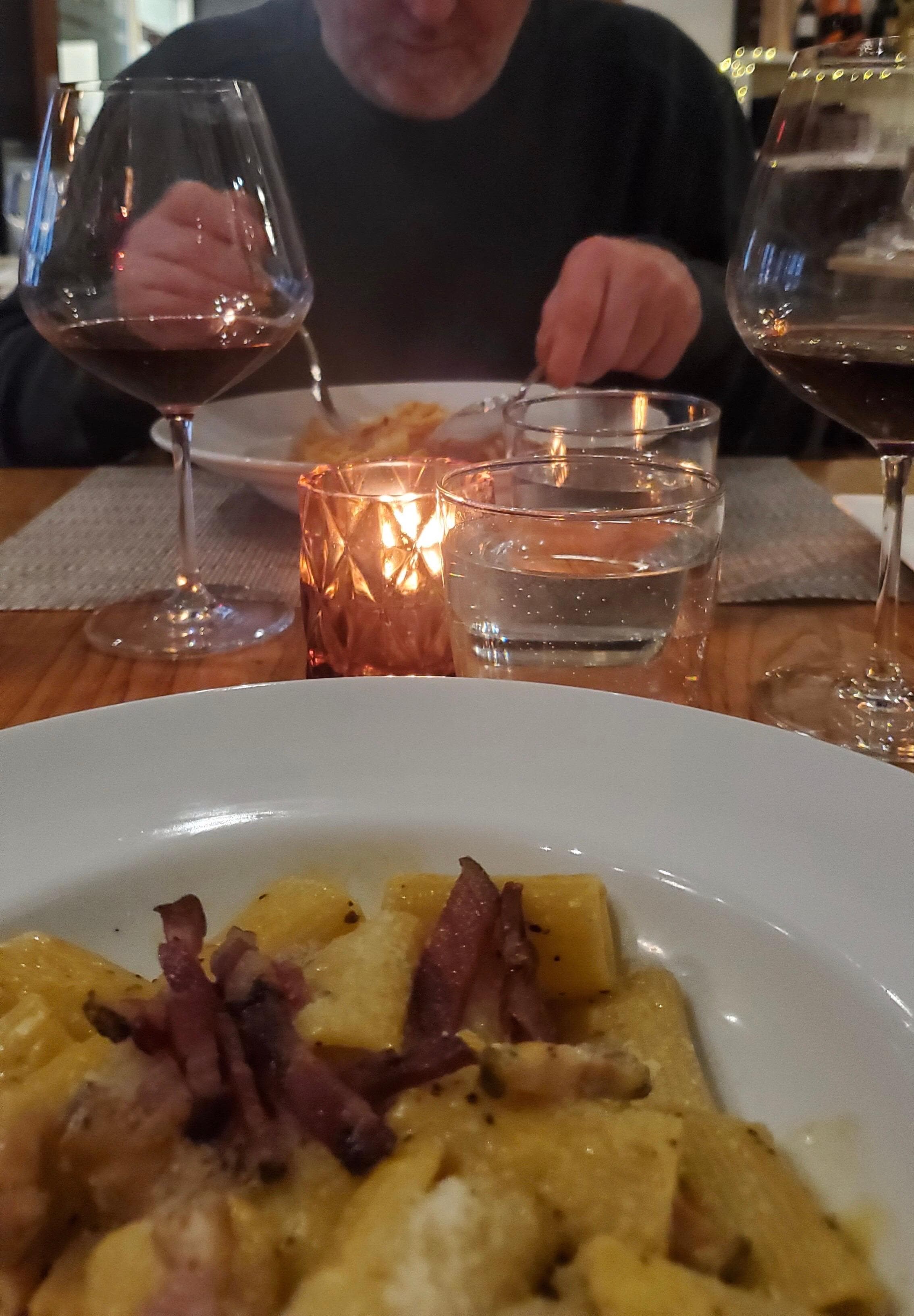 Pasta dish in dining room 