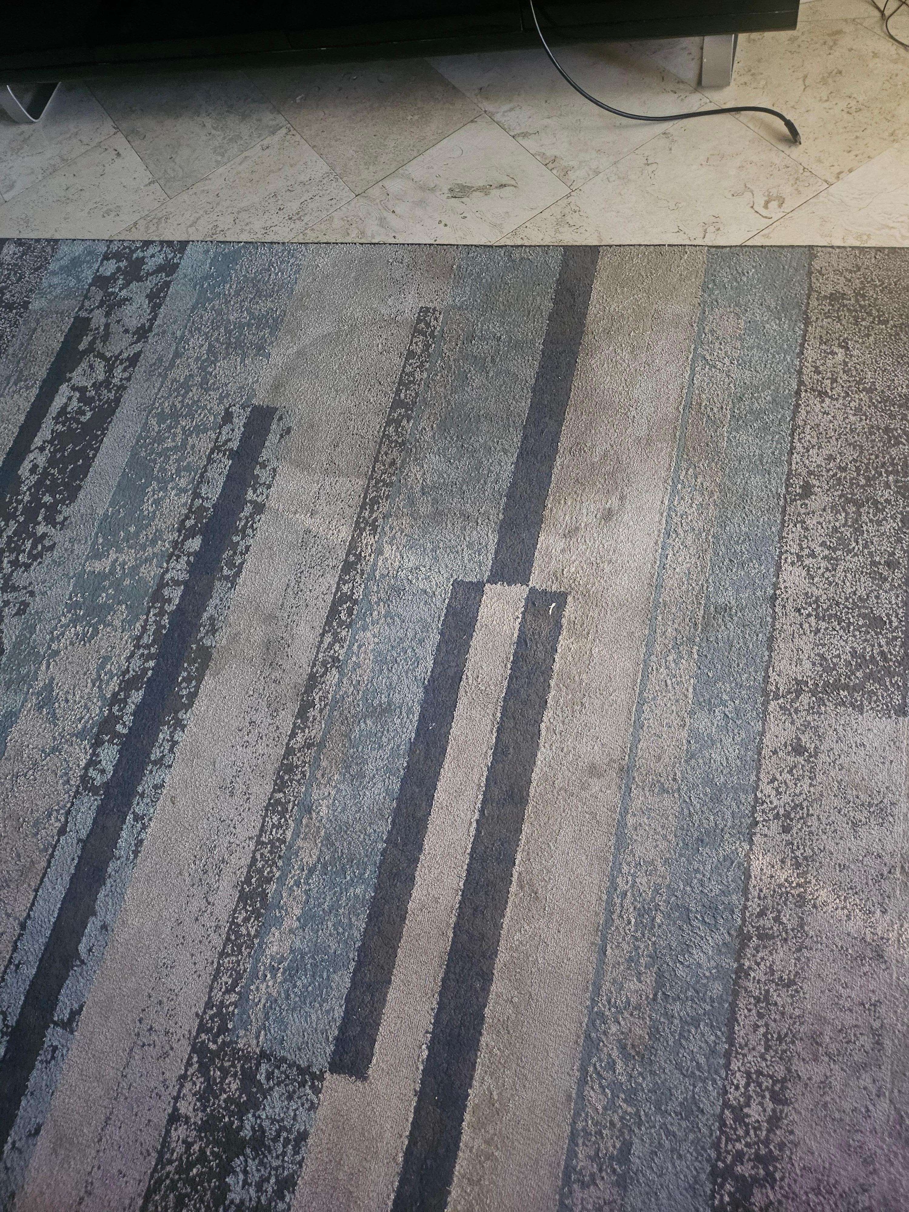 Living room rug with heavy stains and grimy feeling when walked on.