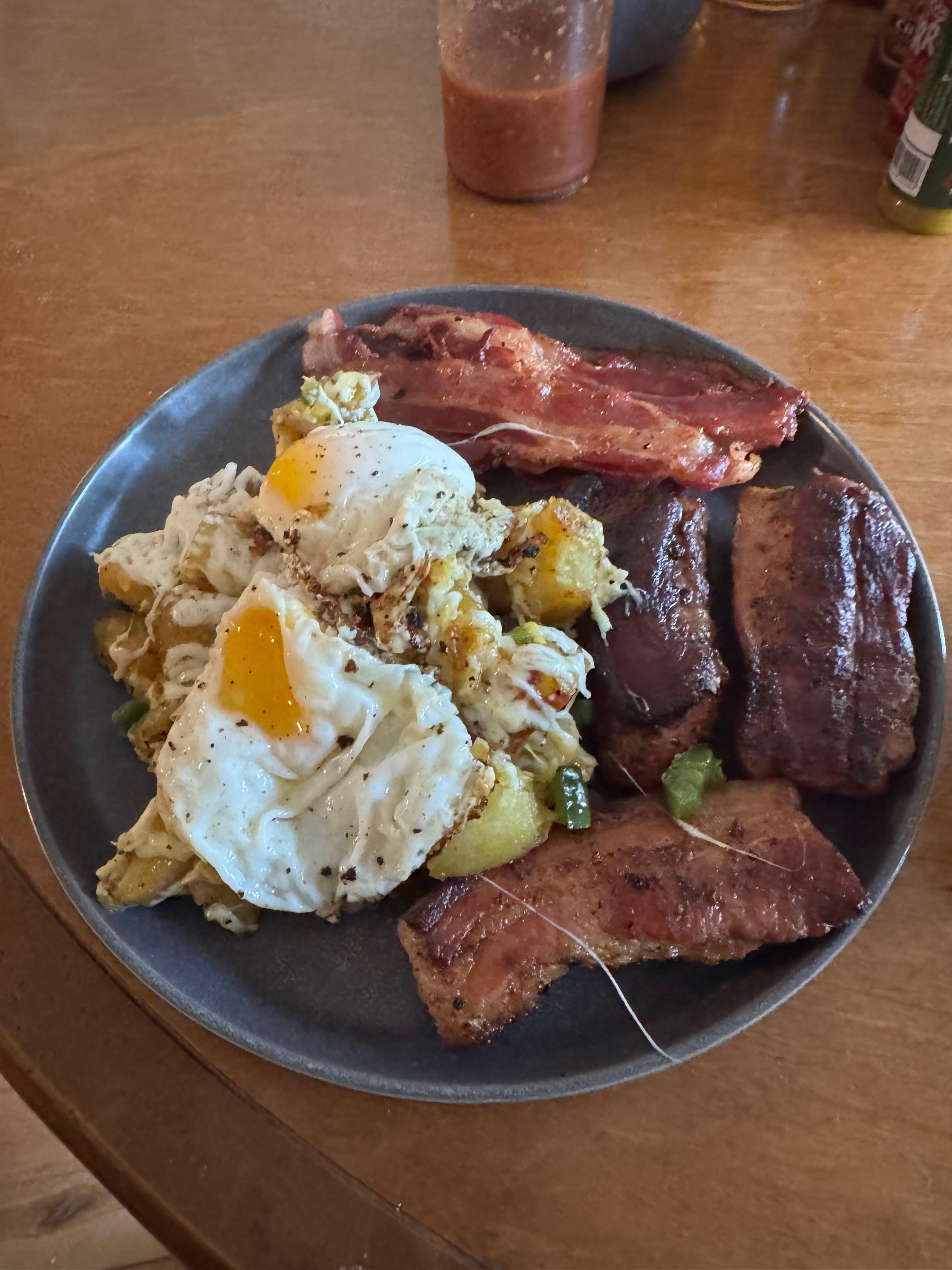 Breakfast made in the kitchen. Everything needed was there.