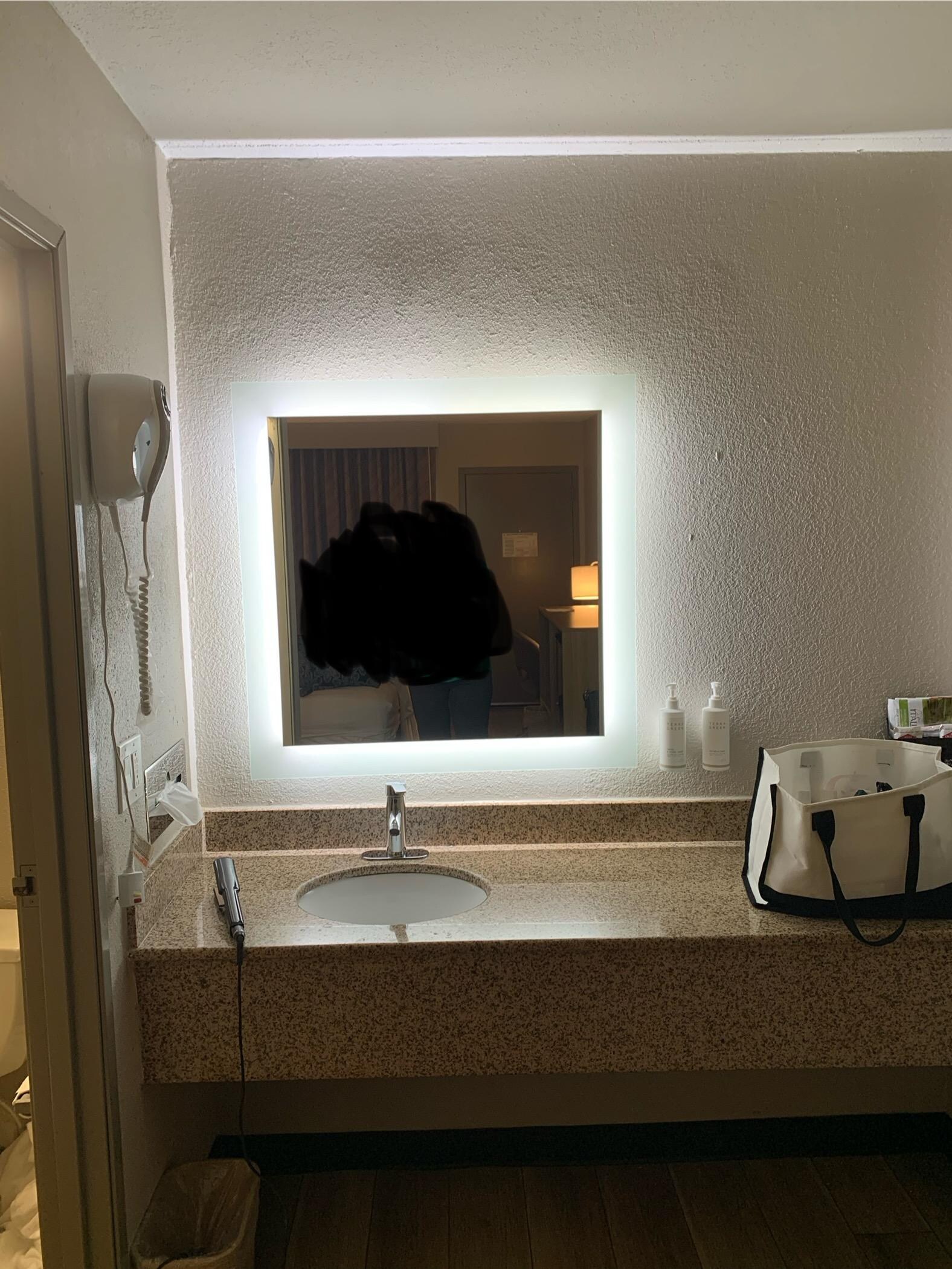All lights were on and it was dark