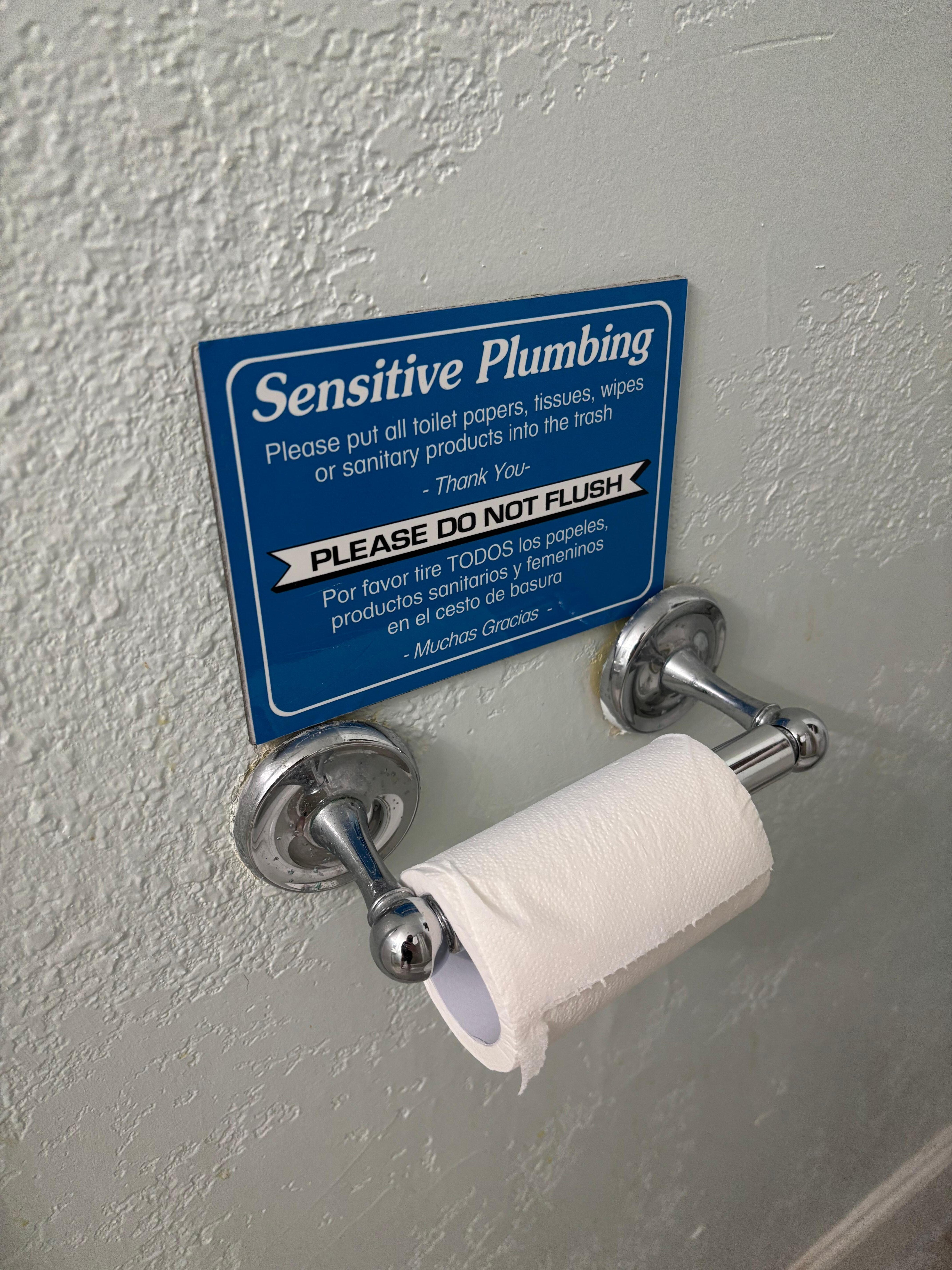 Bathroom not fully usable. Not allowed to even flush toilet paper.  