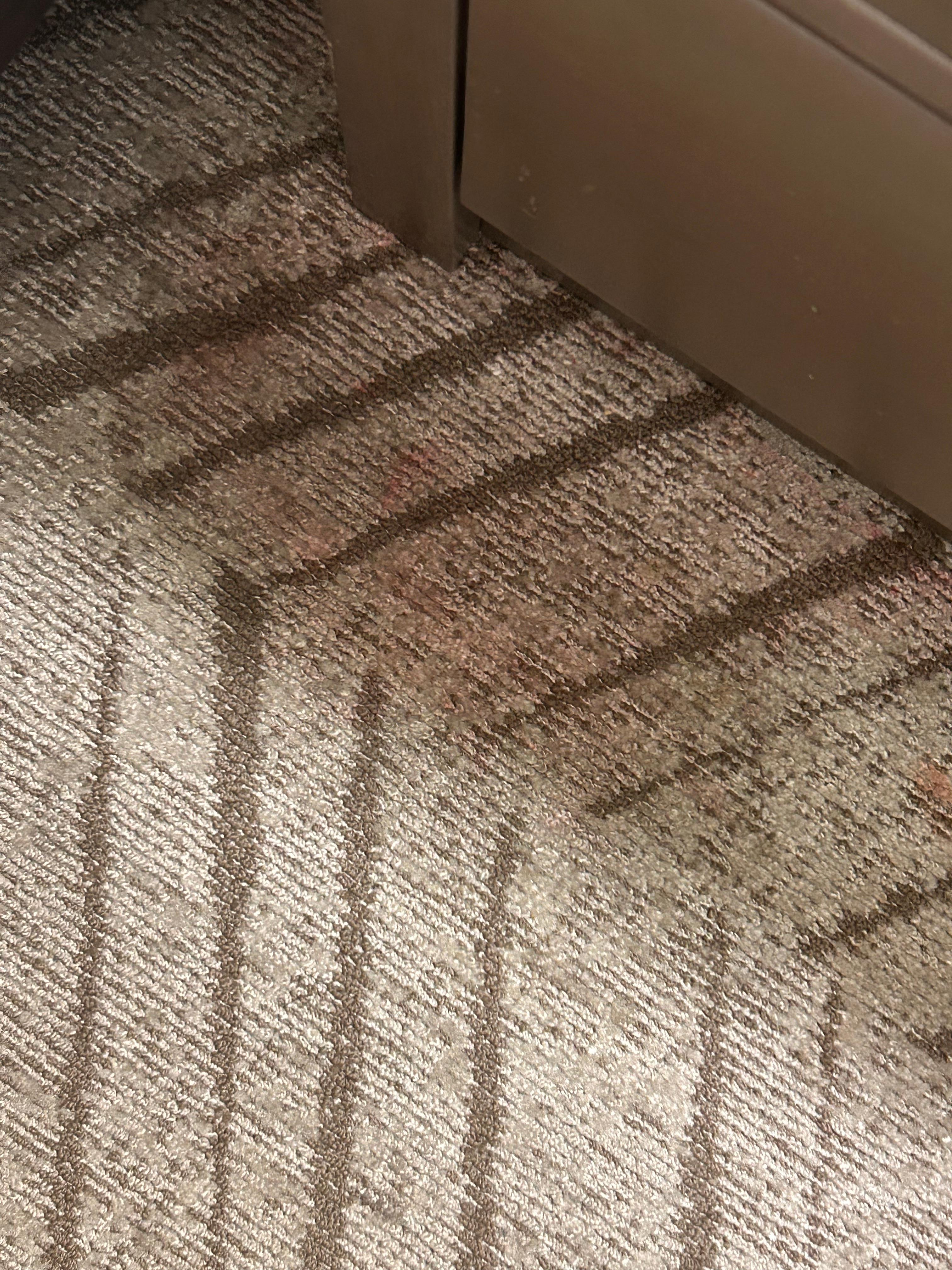 Stain on carpeting. 