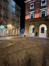 Hotel on left