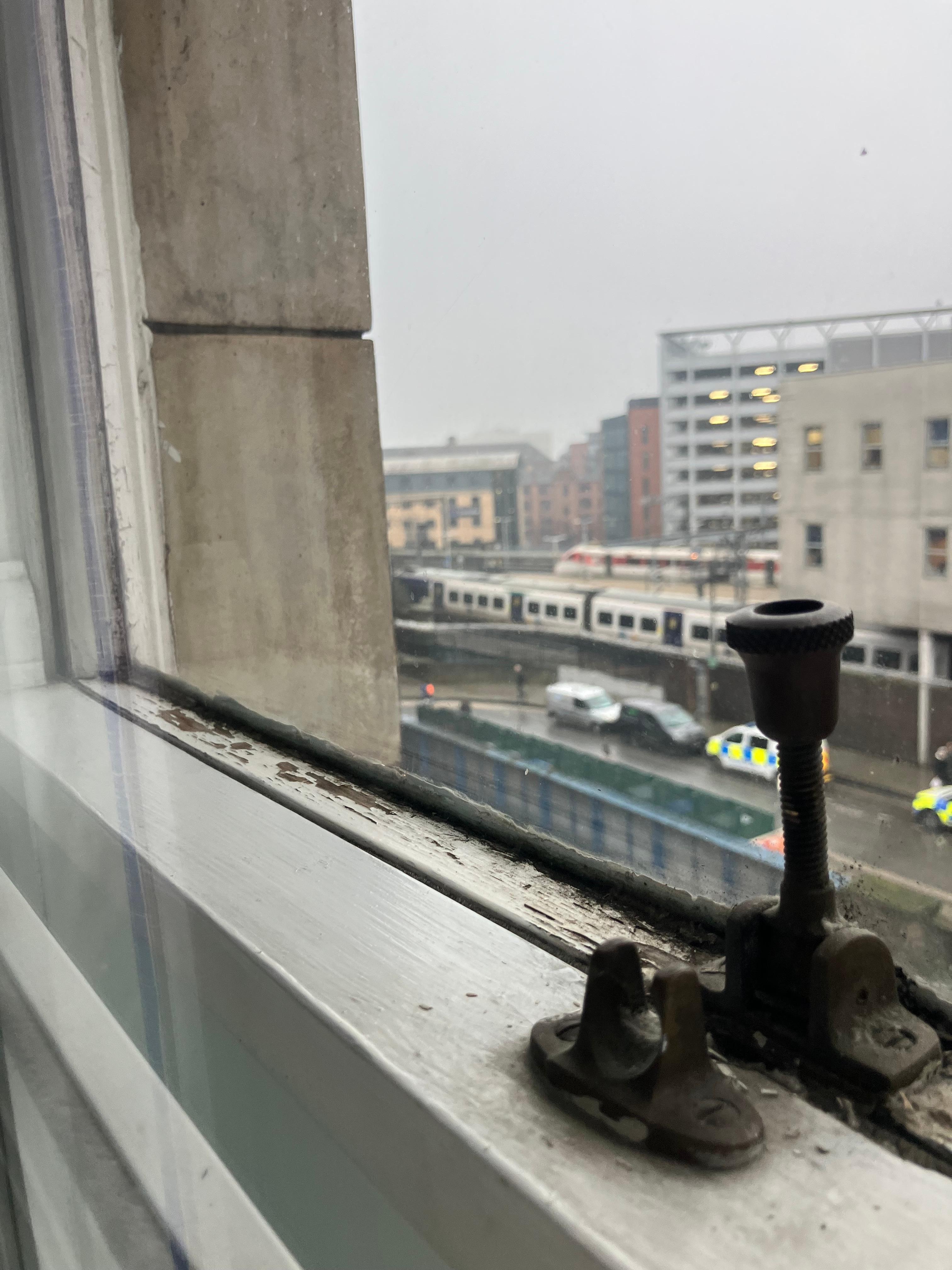Stained window sill. 