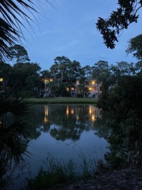 Lake view from patio dusk