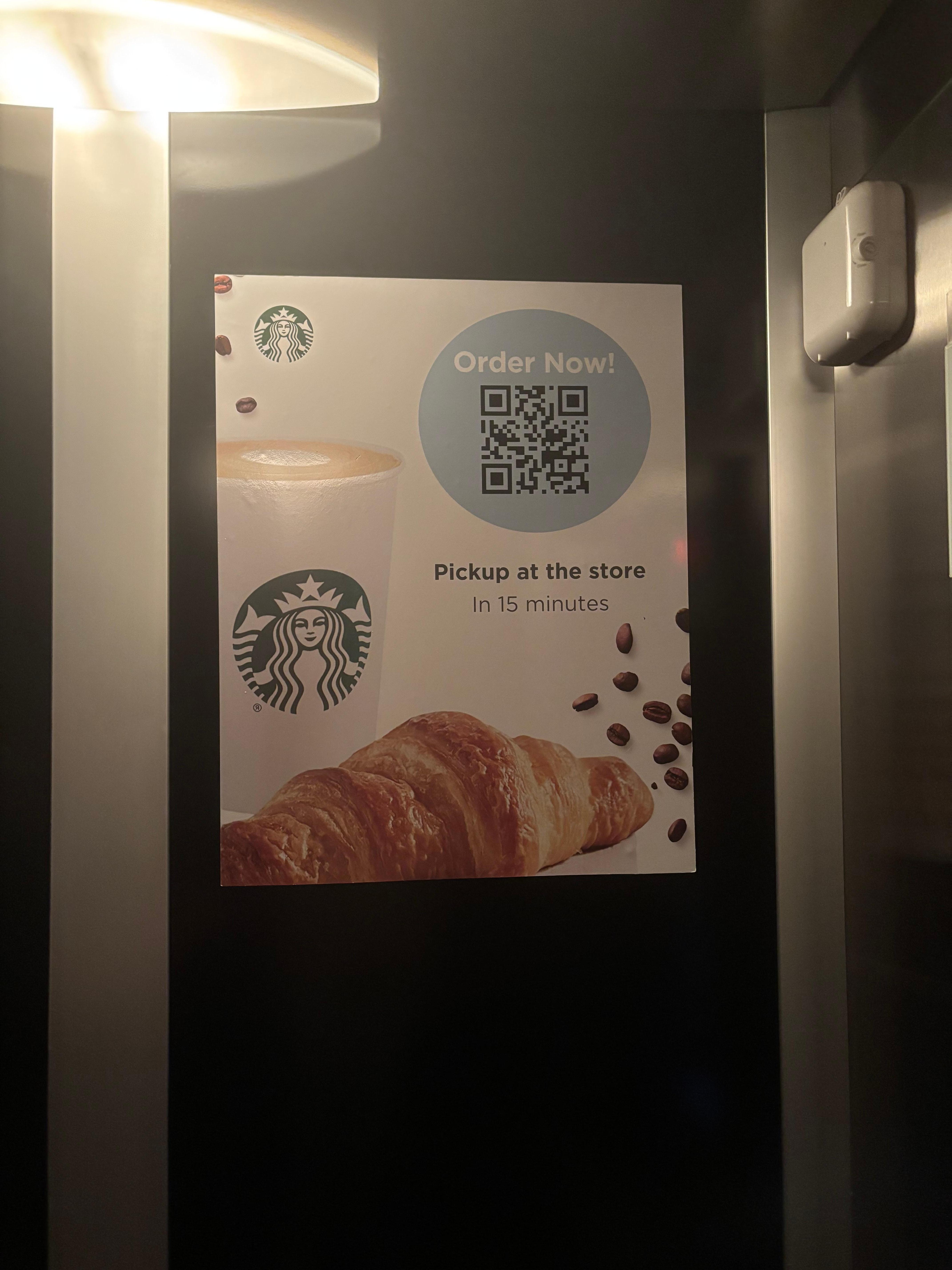 Starbucks is located in the lobby. Order from your phone. 