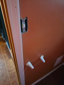 Missing light switch cover and toilet paper holder.