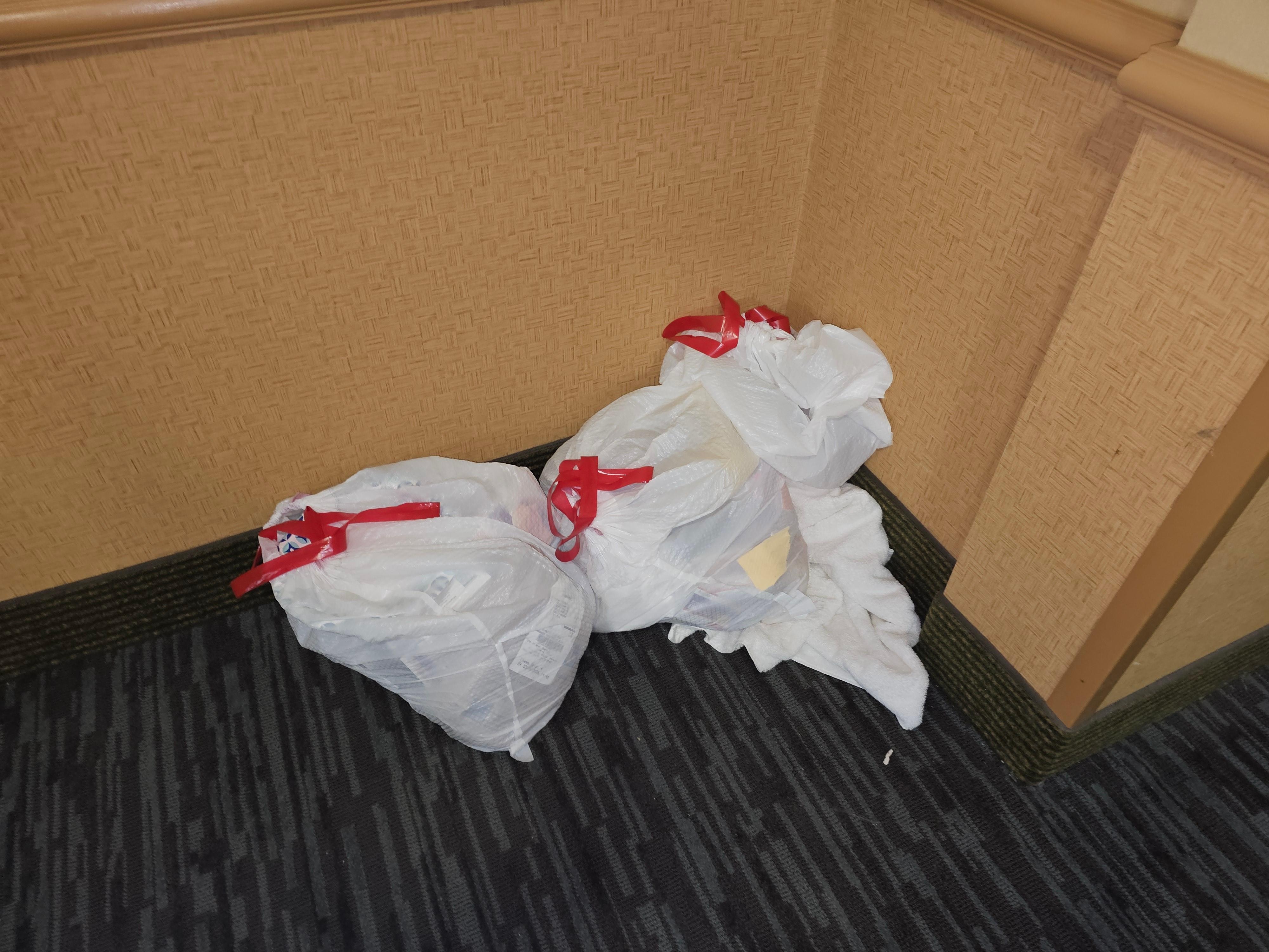 Was left in hallway for 5 or 6 days by someone's room...