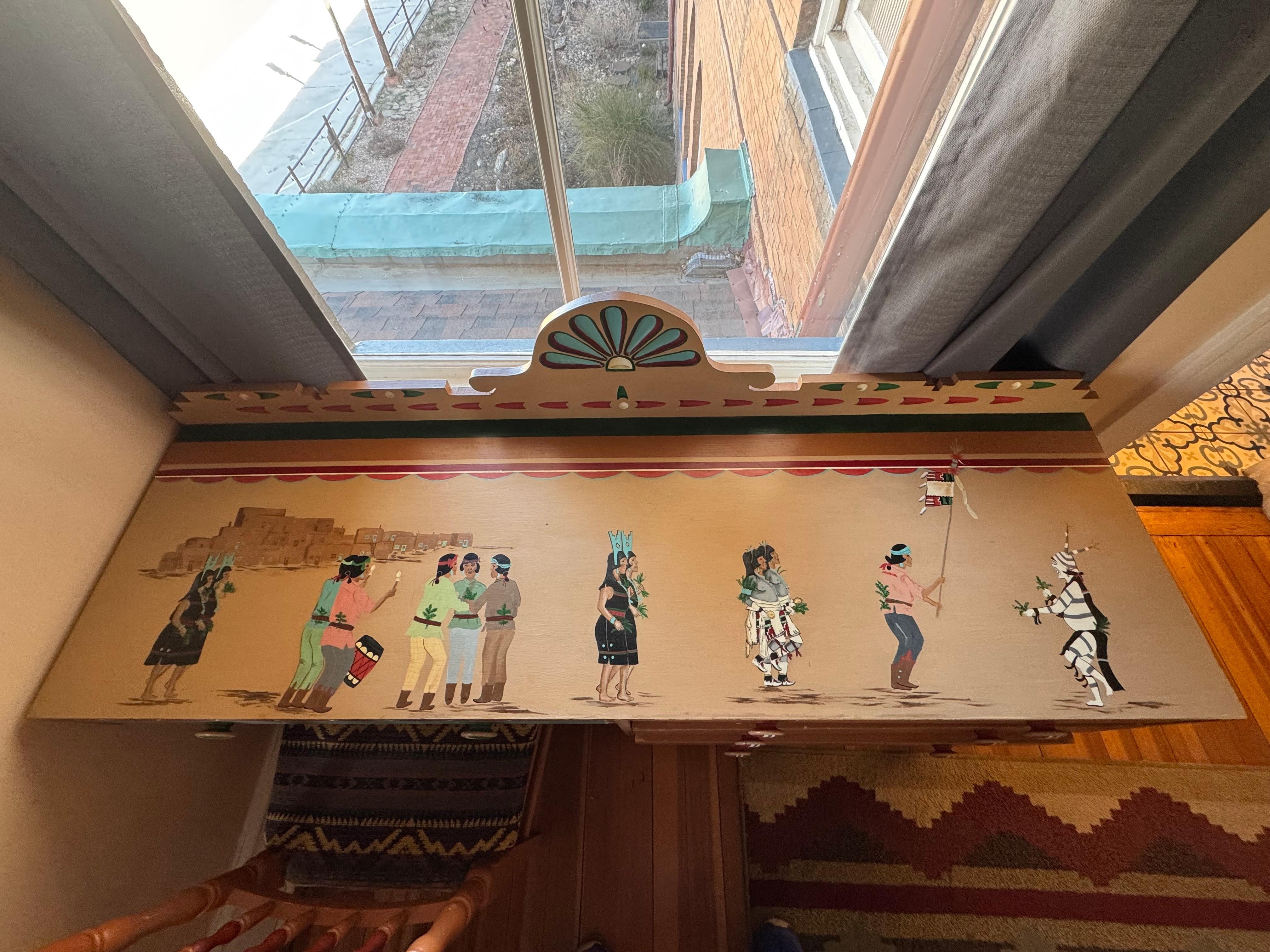 Beautiful hand-painted table in our room.