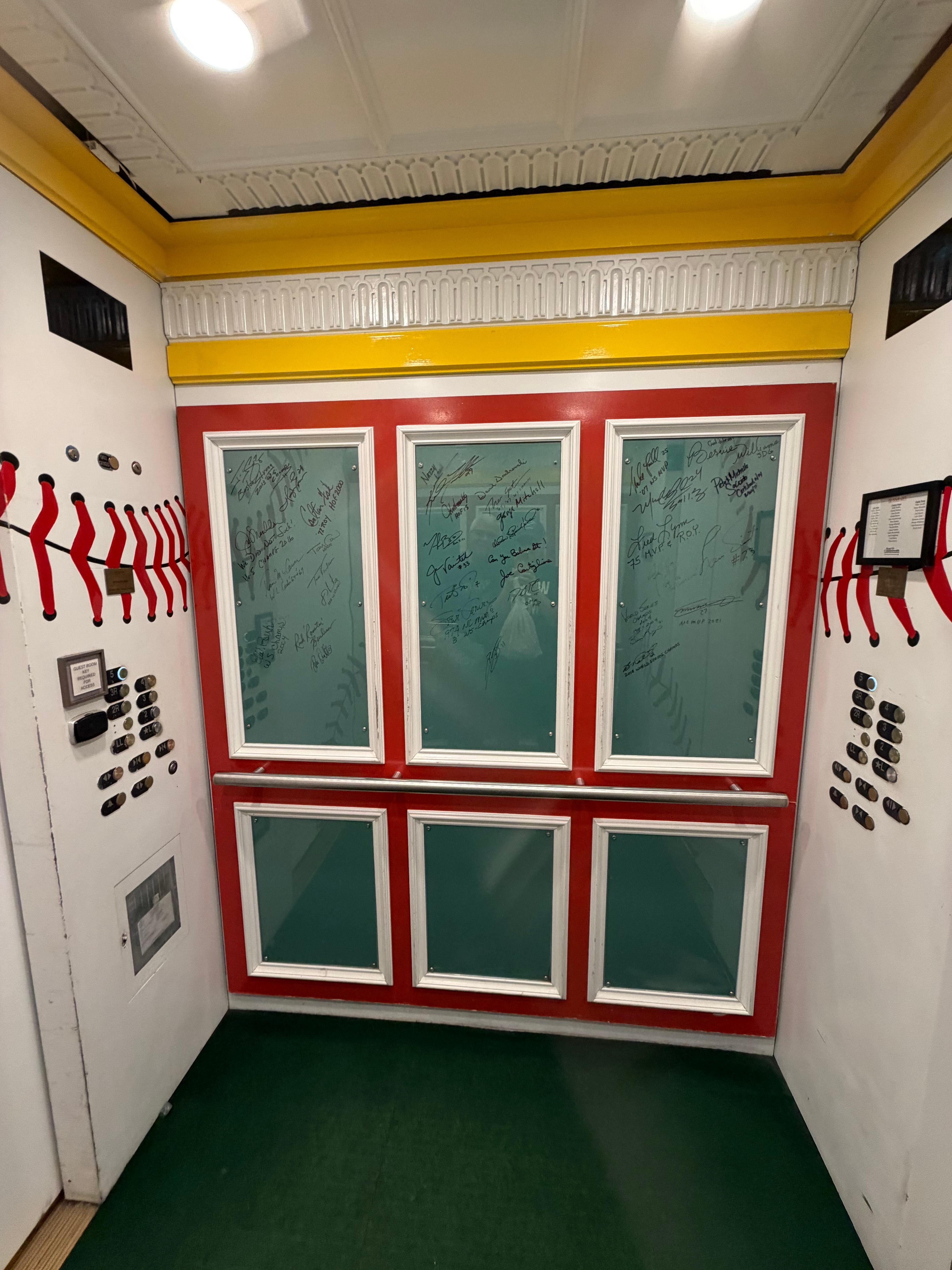 The elevator with Red Sox signatures