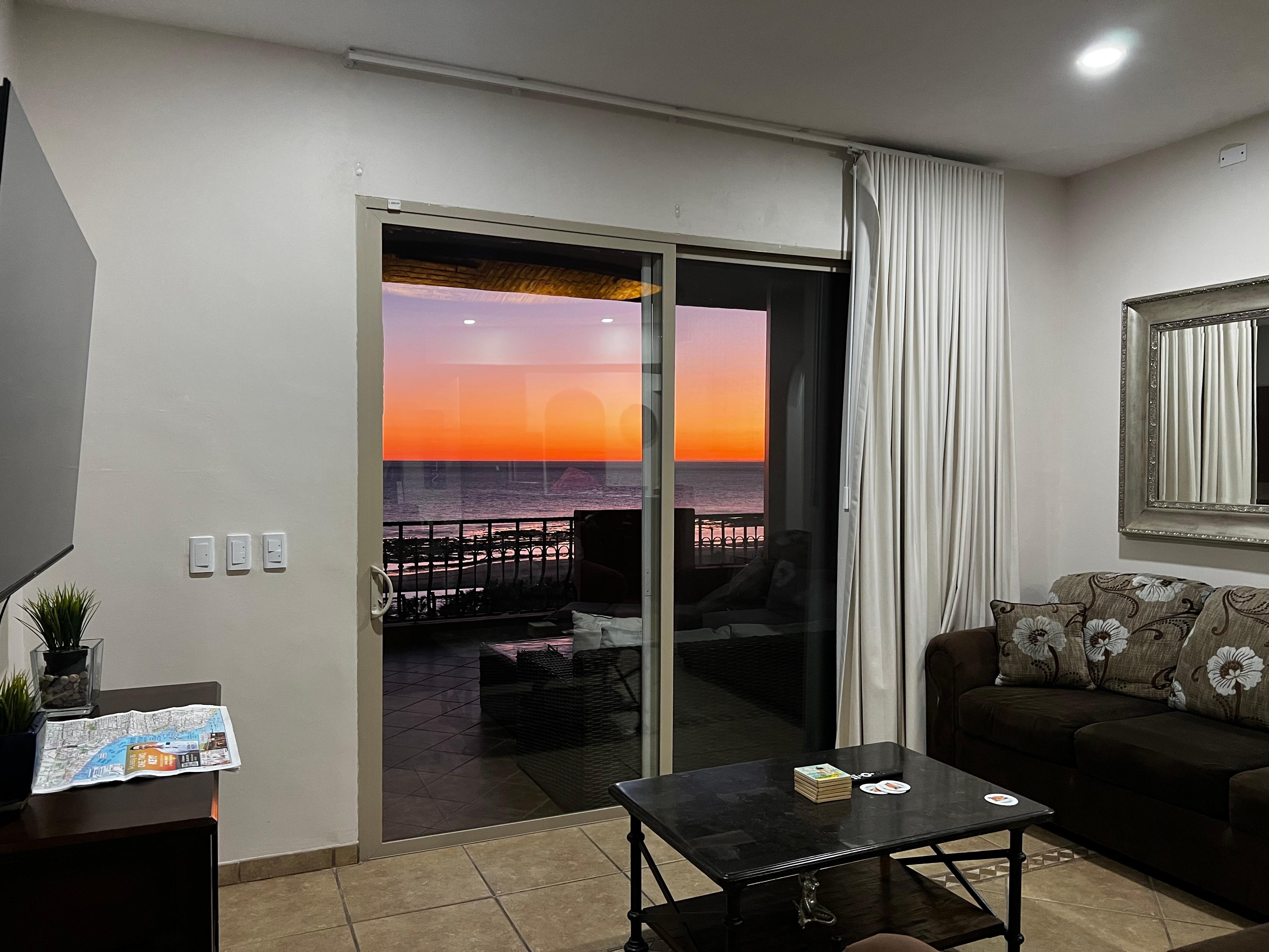 Sunset out the balcony door....