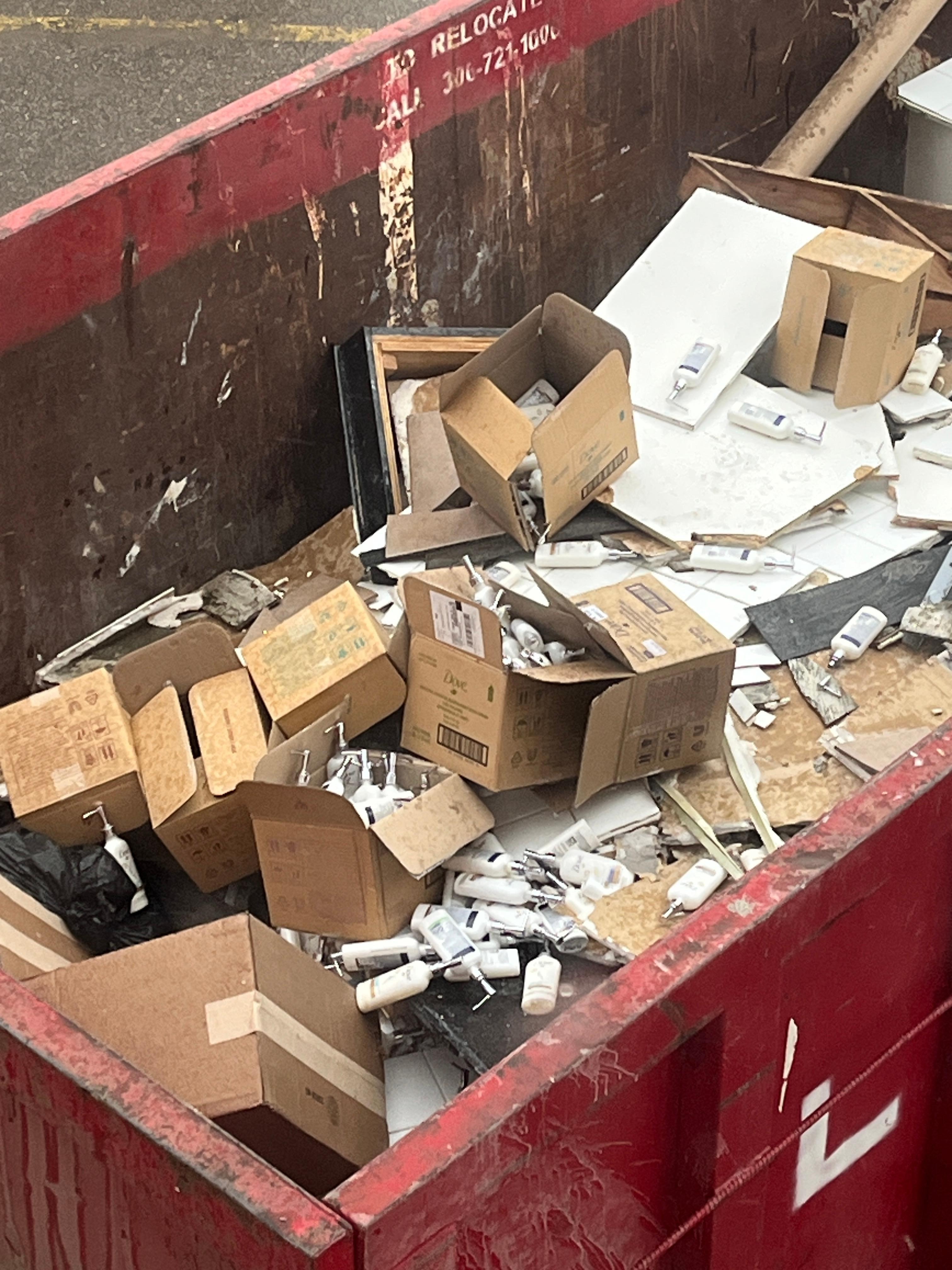 I was disappointed to see cases of Dove products in this dumpster. Couldn't they have been donated to an community organization instead of the landfill?