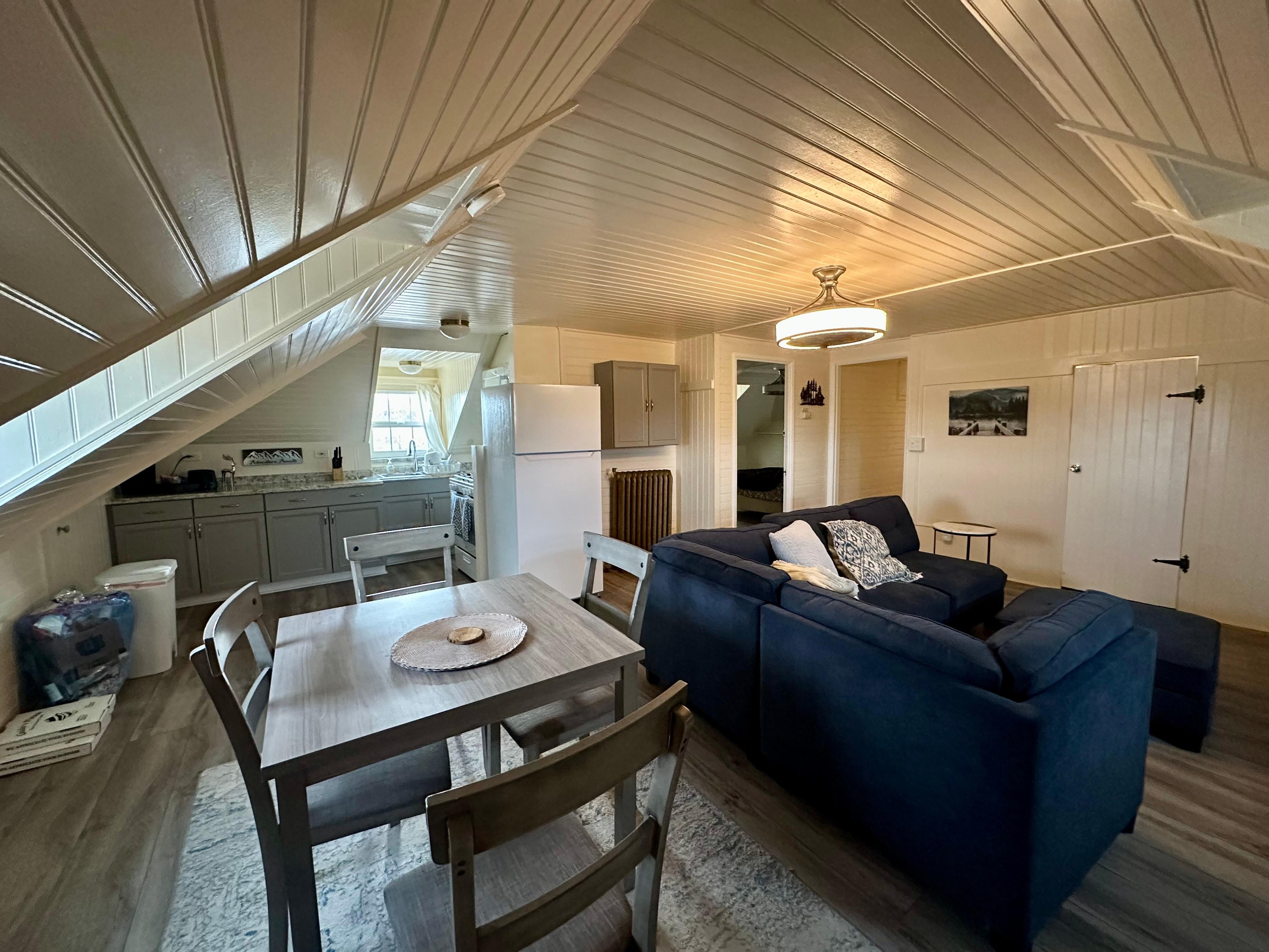 Kitchen and living area… watch out for the vaulted ceilings!