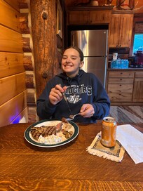 steak dinner cooked on the BBQ on the deck