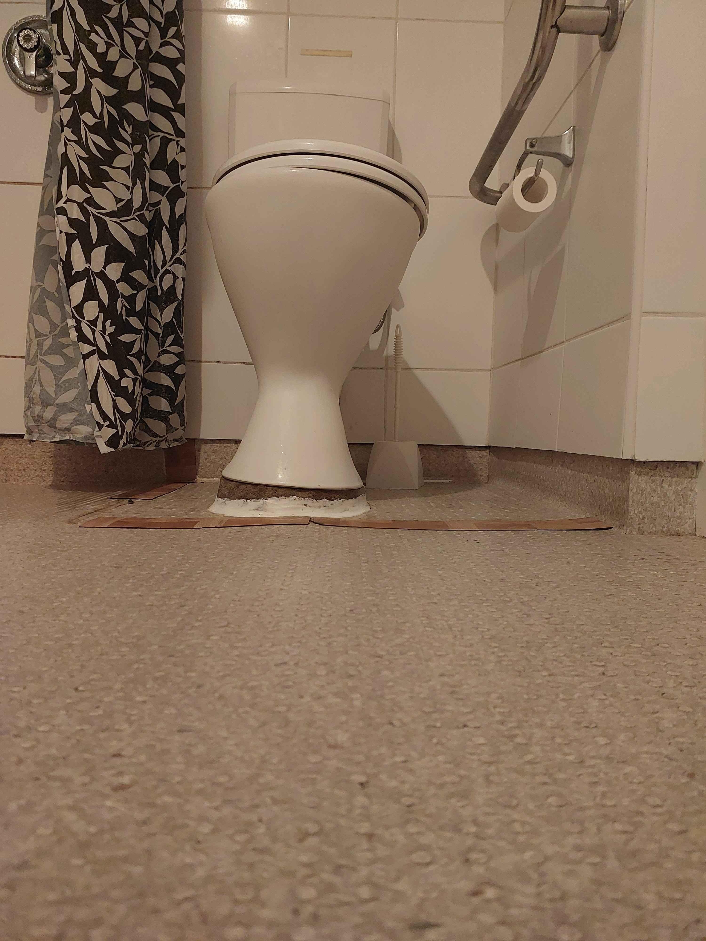 The toilet and the angle at which its been installed