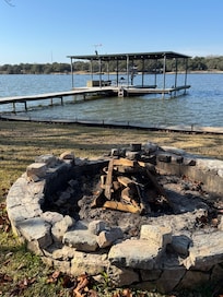 The property fire pit set up for evening family time and roasting marshmallows.