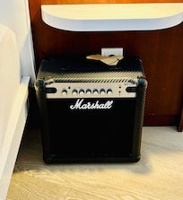 Our room had a cute little Marshall amp. Plug in, jam out.