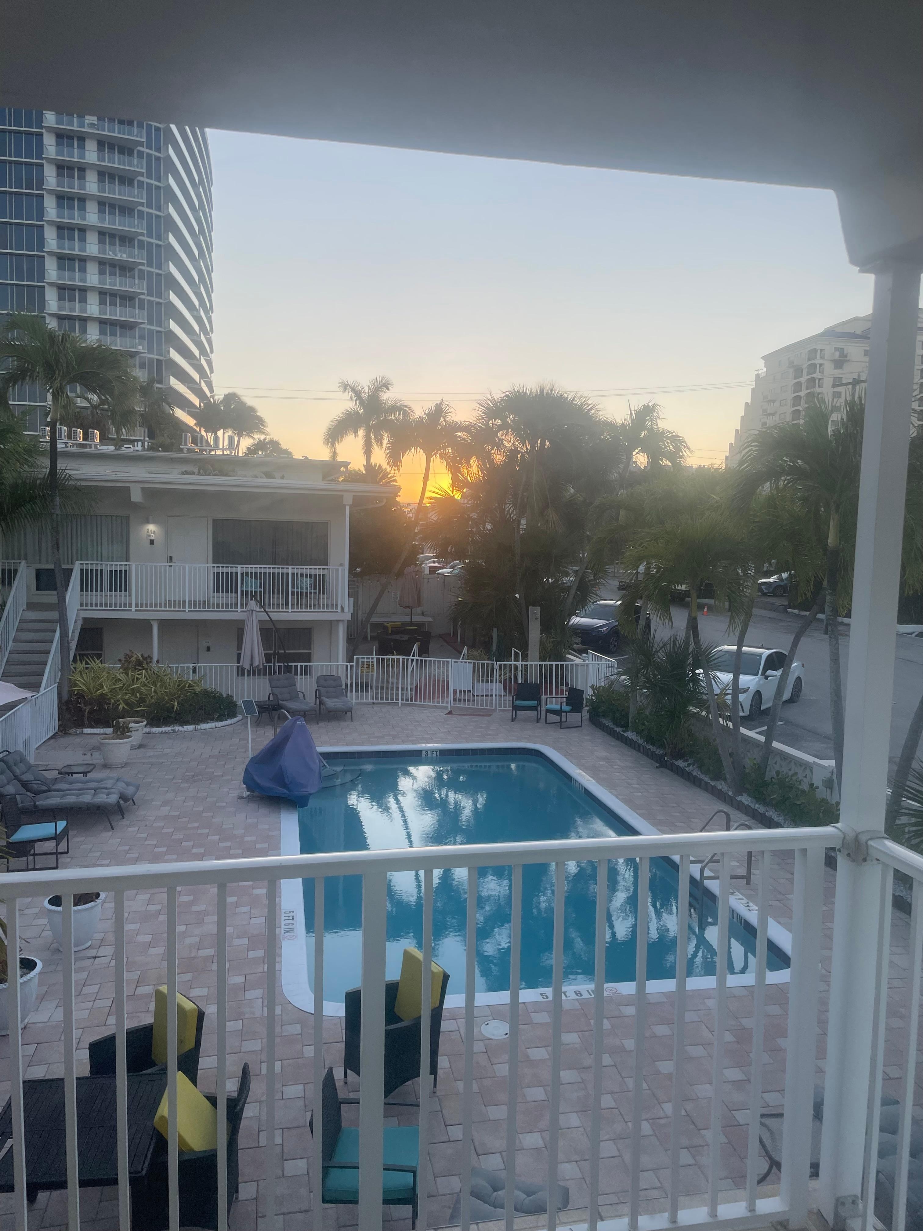 Sunrise from second floor corner unit. 