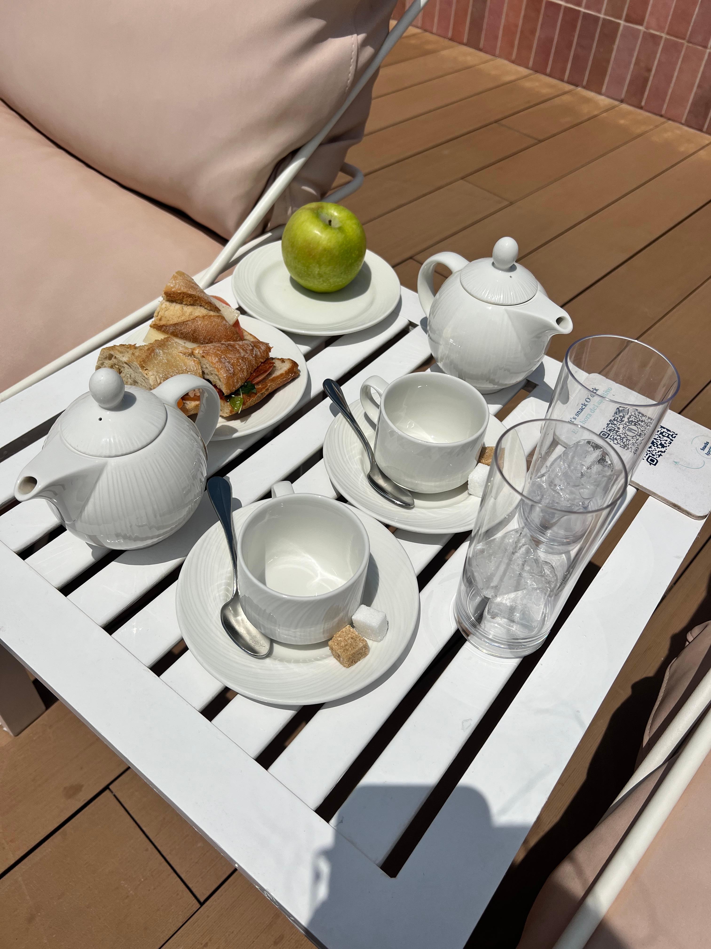 Morning tea or beverages by the pool.