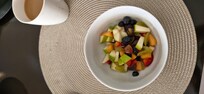 Fresh fruit salad with breakfast.