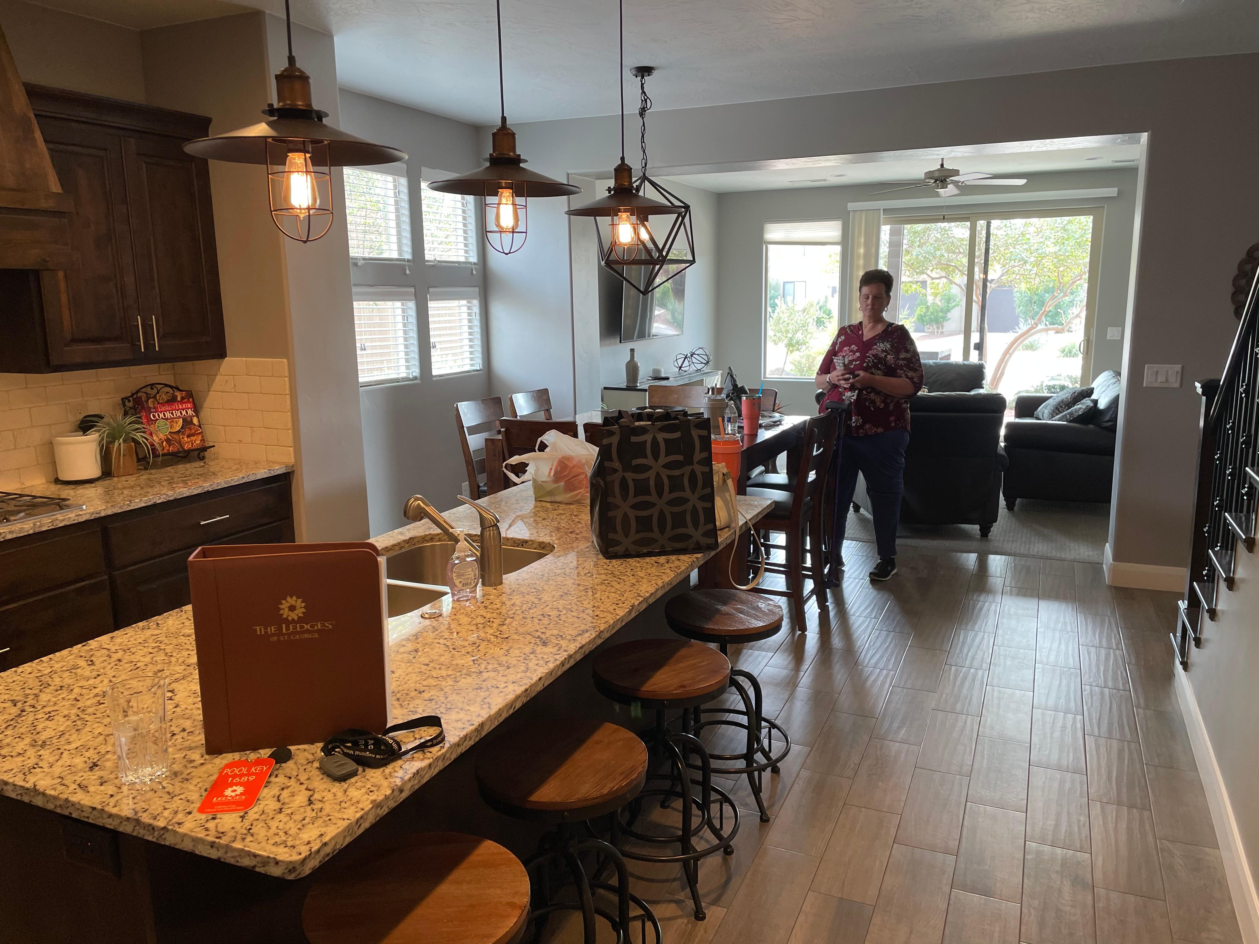 Kitchen, dining and front room gathering area