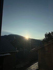 Sunrise view from my bed in the corner room