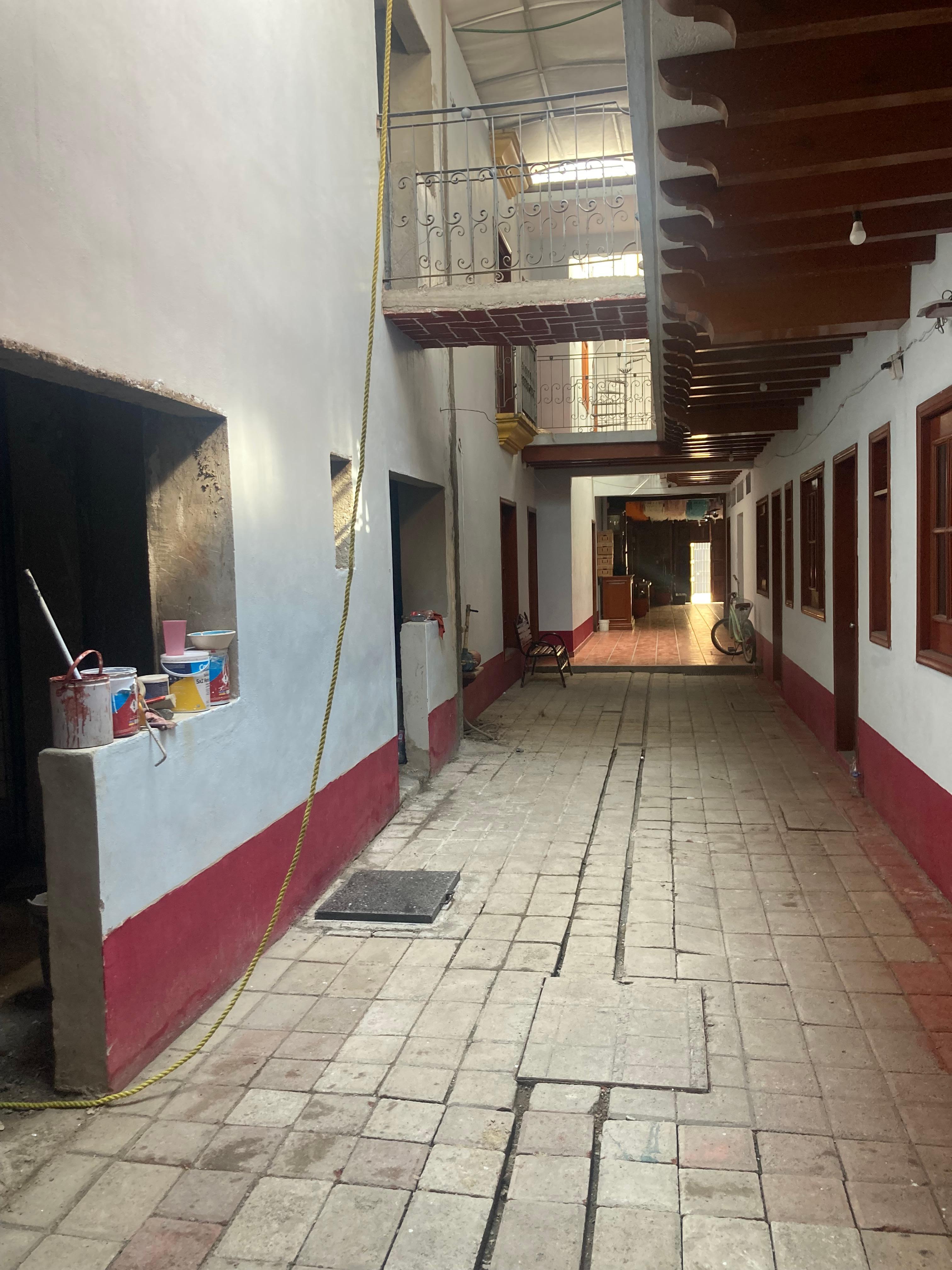 The hallway outside our room with construction site areas.