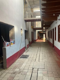 The hallway outside our room with construction site areas.
