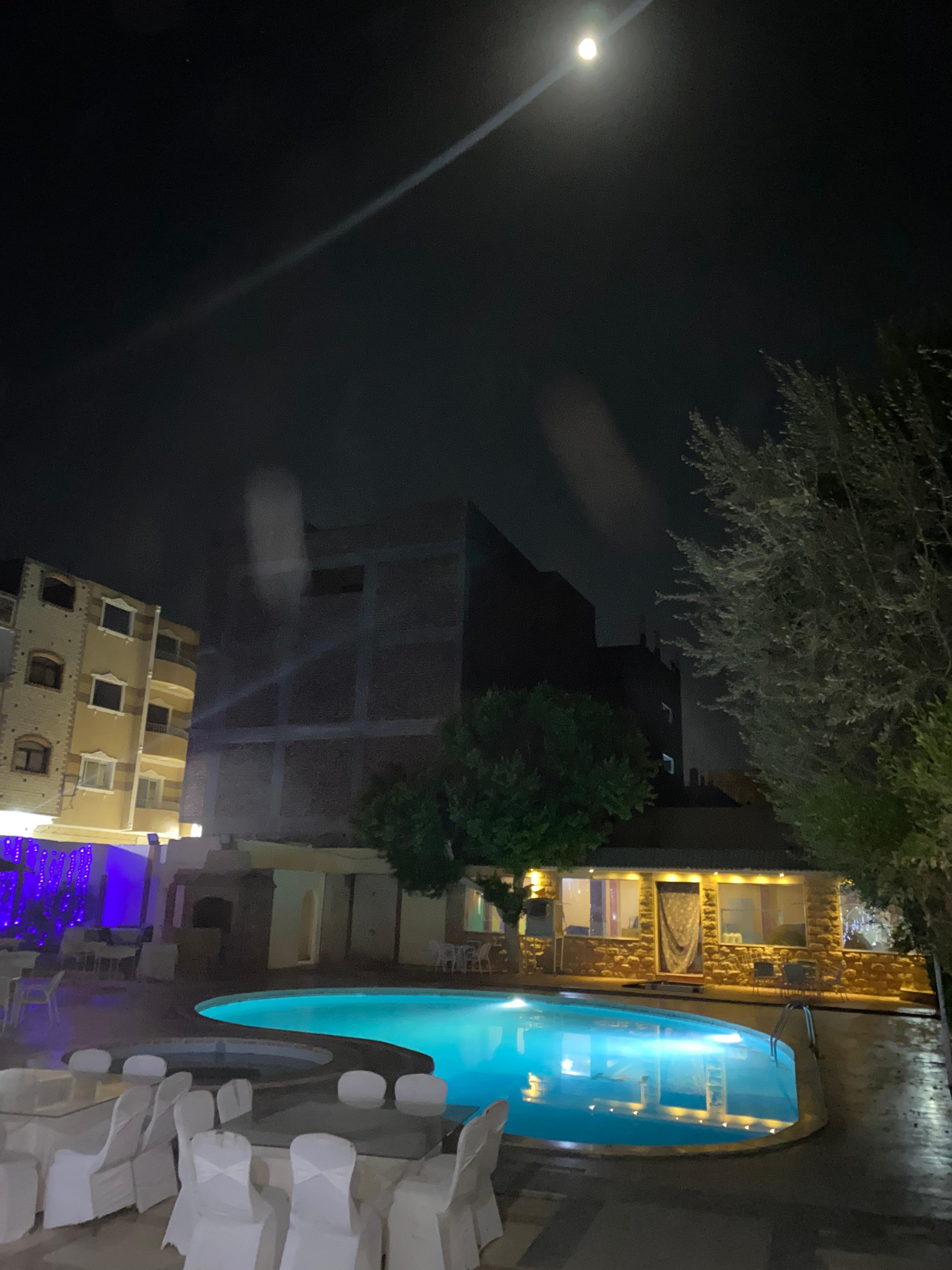 Pool view at night. 