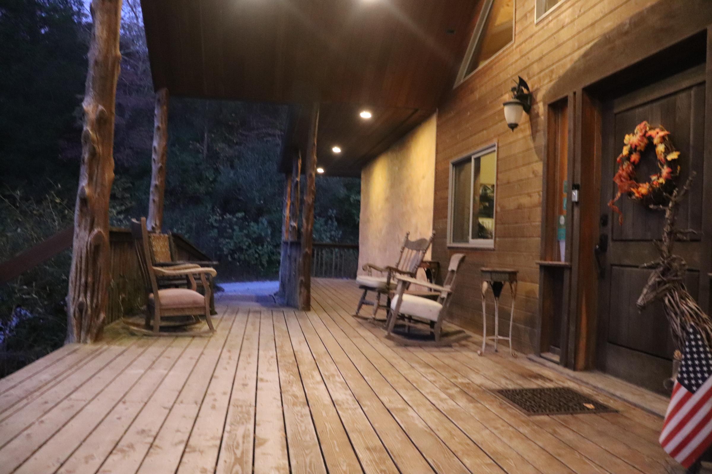 The front porch welcomes coffee and contemplation.